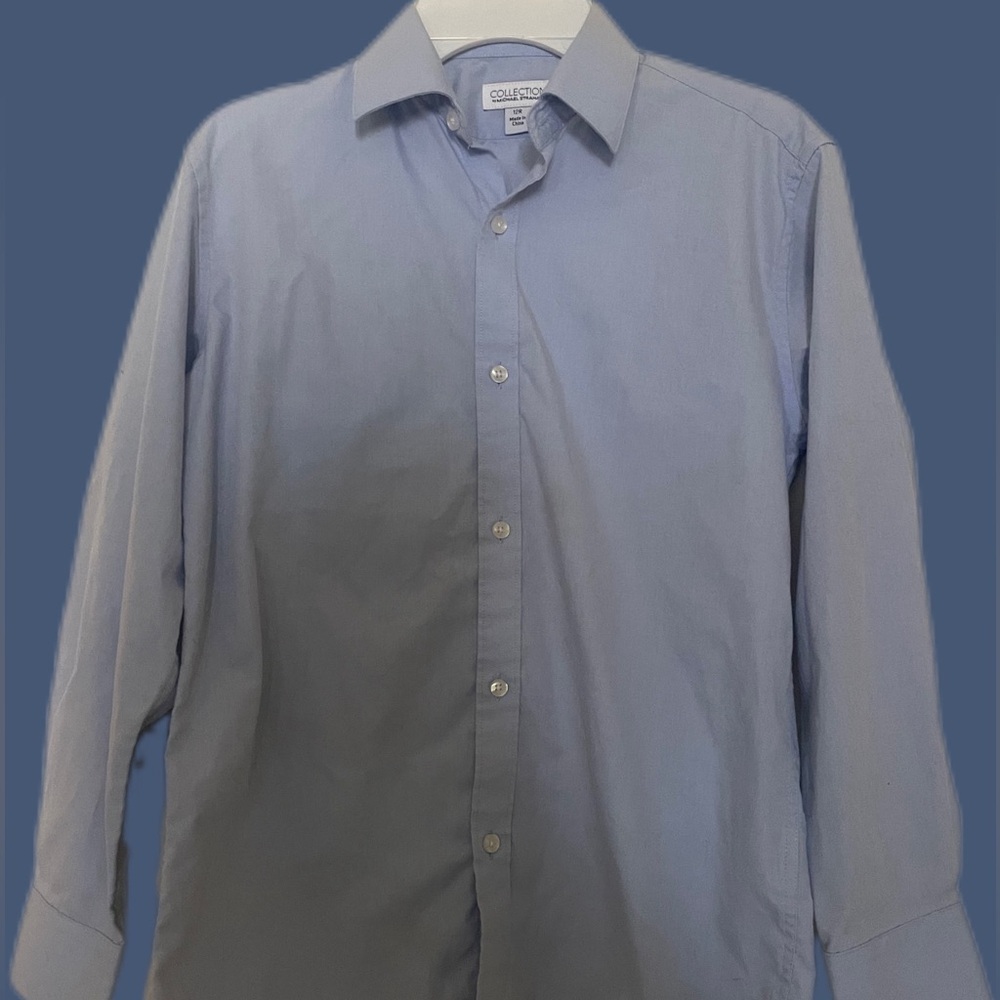 Collection By Michael Strahan Blue Mens Boys Down Dress Shirt